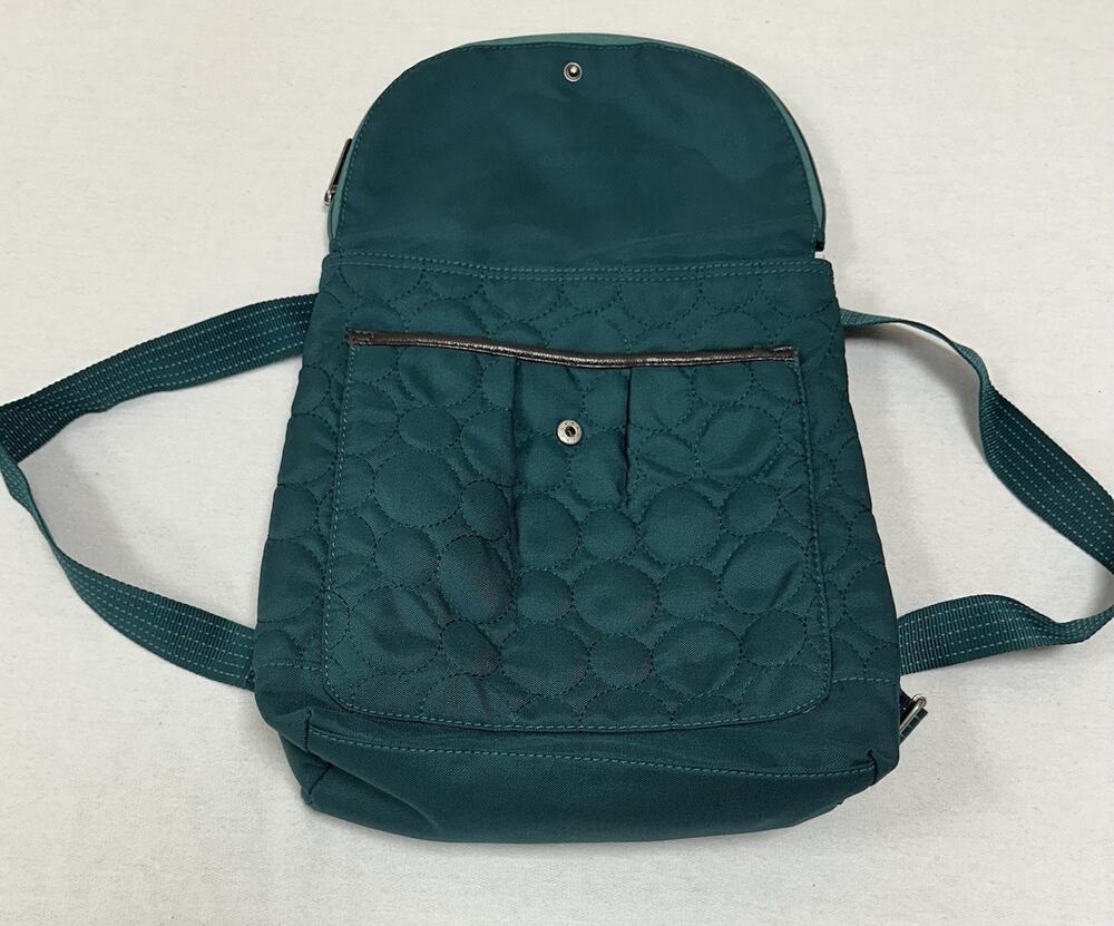 EUC Thirty-One Vary You Convertible Backpack Handbag Quilted Dots Teal Green